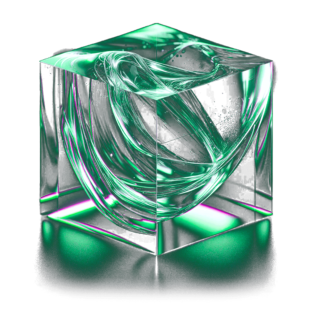 Glass cube with green highlights